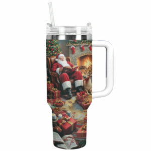 Santa Reading Time Christmas Custom Stanley Quencher 40oz Stainless Steel Tumbler With Handle - Threewoofs