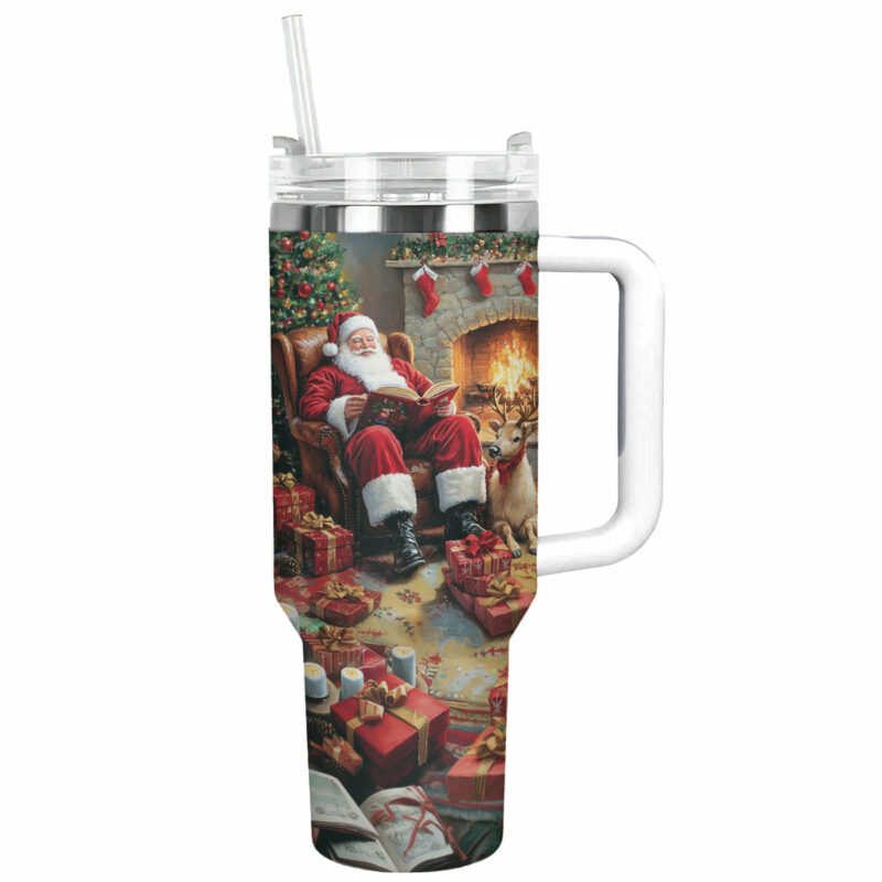 Santa Reading Time Christmas Custom Stanley Quencher 40oz Stainless Steel Tumbler With Handle - Threewoofs