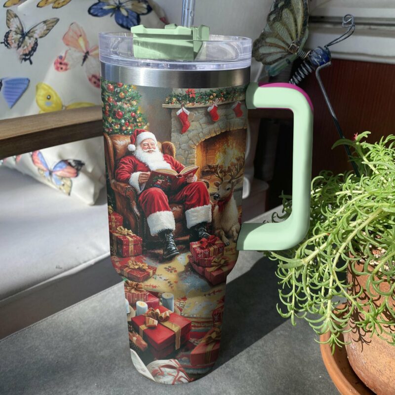 Santa Reading Time Christmas Custom Stanley Quencher 40oz Stainless Steel Tumbler With Handle - Threewoofs - Image 3