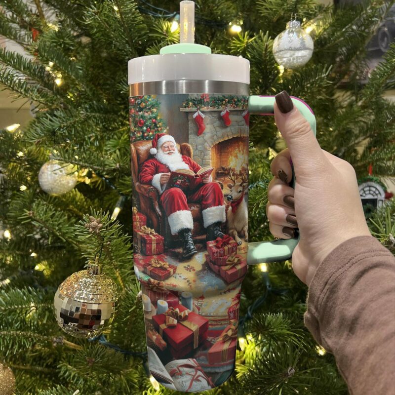 Santa Reading Time Christmas Custom Stanley Quencher 40oz Stainless Steel Tumbler With Handle - Threewoofs - Image 2