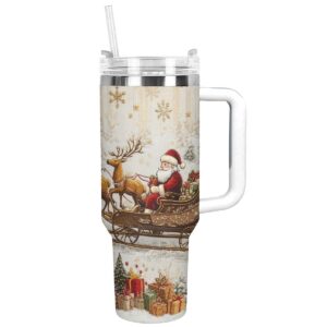 Santa Sleigh Christmas Custom Stanley Quencher 40oz Stainless Steel Tumbler With Handle - Threewoofs