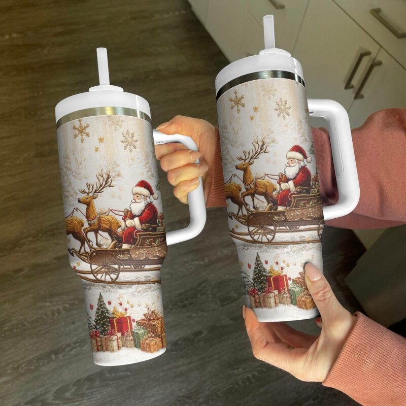 Santa Sleigh Christmas Custom Stanley Quencher 40oz Stainless Steel Tumbler With Handle - Threewoofs - Image 2