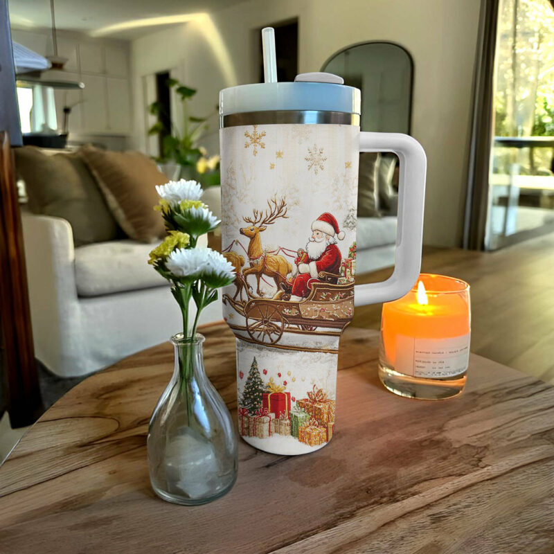 Santa Sleigh Christmas Custom Stanley Quencher 40oz Stainless Steel Tumbler With Handle - Threewoofs - Image 3