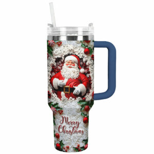 Santa‚Äôs Cheer Christmas Custom Stanley Quencher 40oz Stainless Steel Tumbler With Handle - Threewoofs