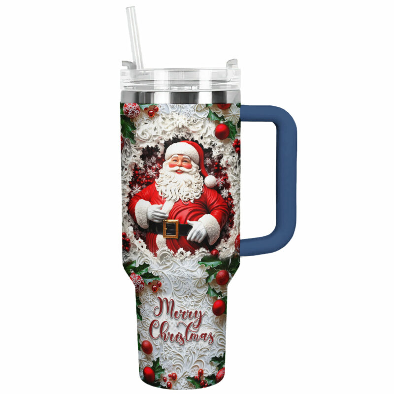 Santa‚Äôs Cheer Christmas Custom Stanley Quencher 40oz Stainless Steel Tumbler With Handle - Threewoofs