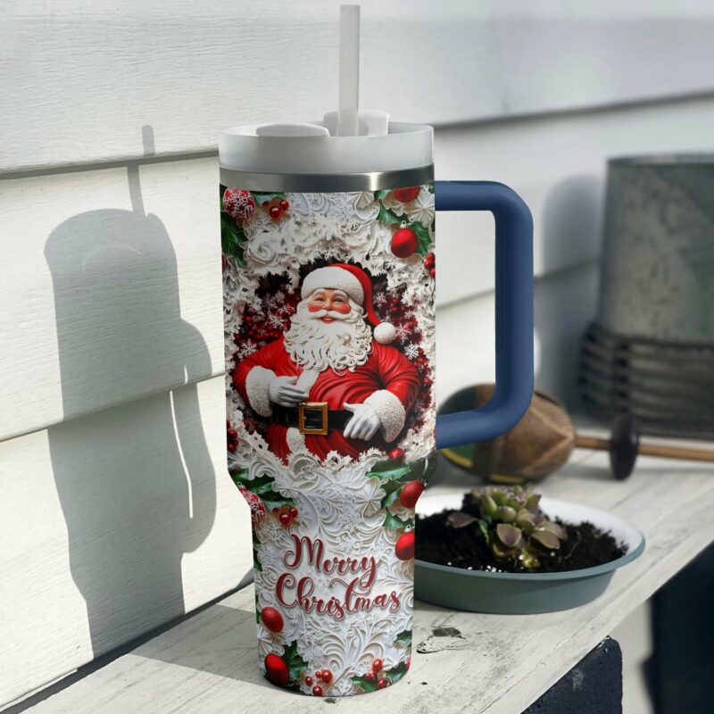 Santa‚Äôs Cheer Christmas Custom Stanley Quencher 40oz Stainless Steel Tumbler With Handle - Threewoofs - Image 2