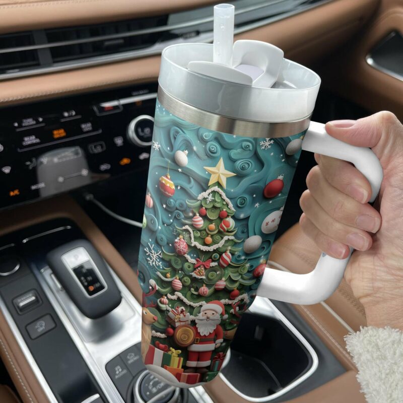 Santa‚Äôs Festive Joy Christmas Custom Stanley Quencher 40oz Stainless Steel Tumbler With Handle - Threewoofs - Image 2