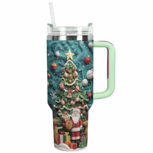 Santa‚Äôs Festive Joy Christmas Custom Stanley Quencher 40oz Stainless Steel Tumbler With Handle - Threewoofs