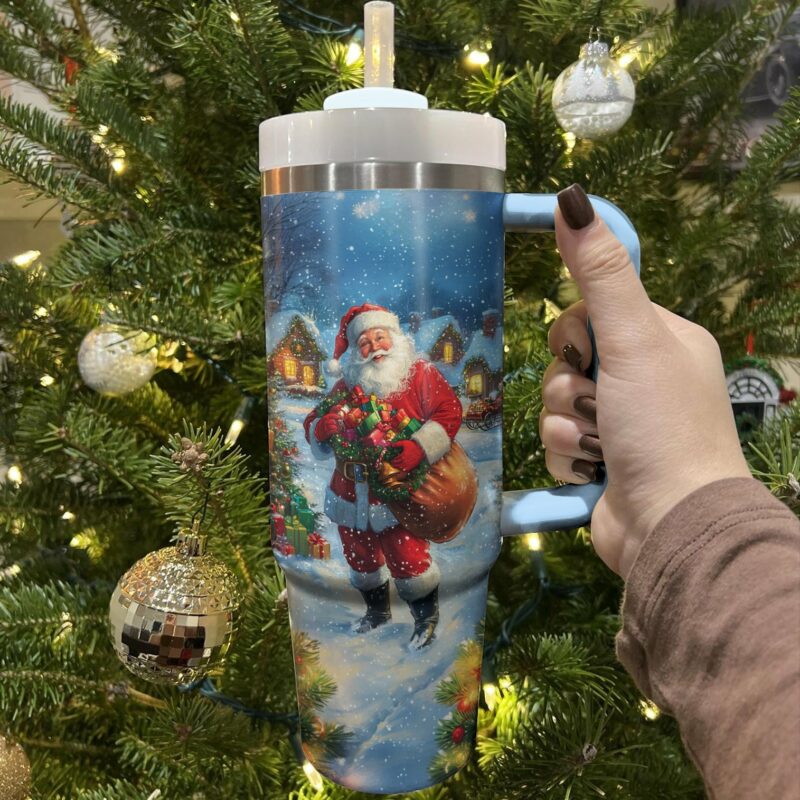 Santa‚Äôs Holiday Christmas Custom Stanley Quencher 40oz Stainless Steel Tumbler With Handle - Threewoofs - Image 2