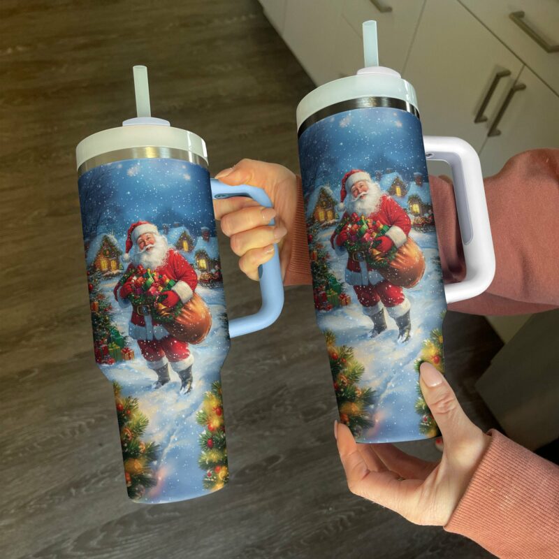 Santa‚Äôs Holiday Christmas Custom Stanley Quencher 40oz Stainless Steel Tumbler With Handle - Threewoofs - Image 3