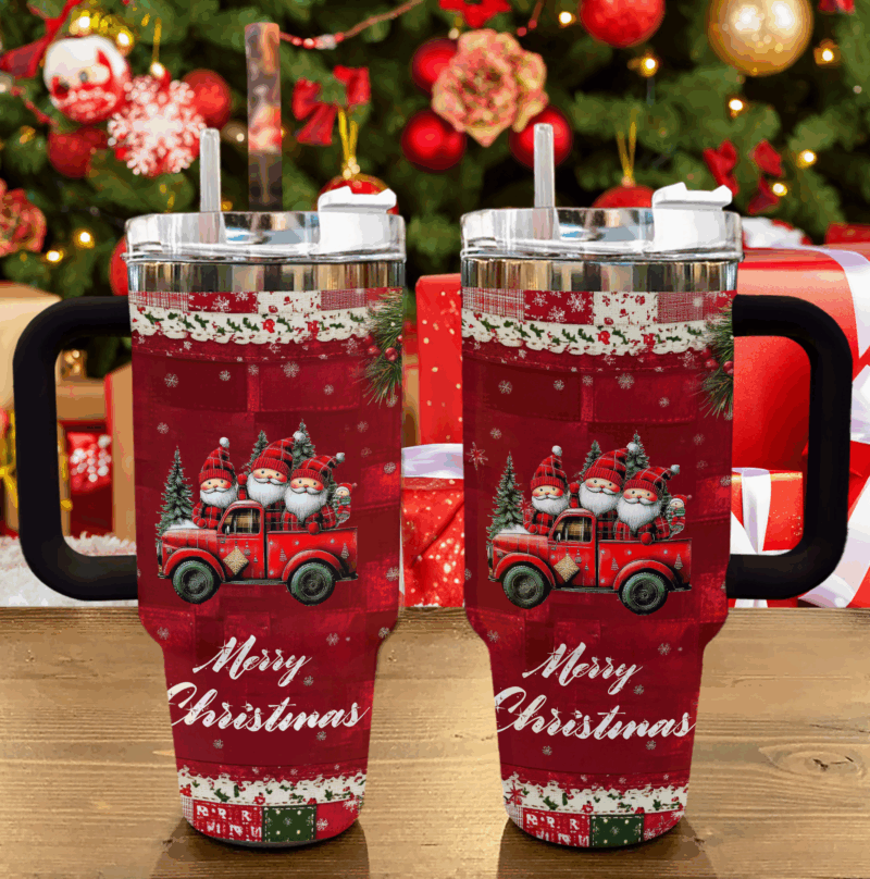 Santa‚Äôs Joyride Christmas Custom Stanley Quencher 40oz Stainless Steel Tumbler With Handle - Threewoofs - Image 2