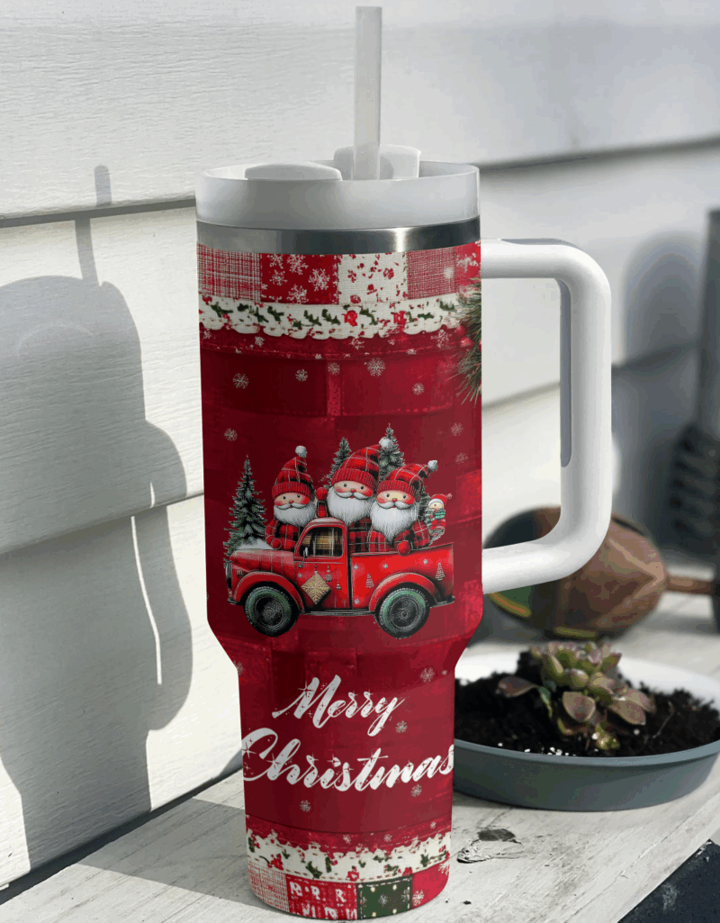 Santa‚Äôs Joyride Christmas Custom Stanley Quencher 40oz Stainless Steel Tumbler With Handle - Threewoofs - Image 3