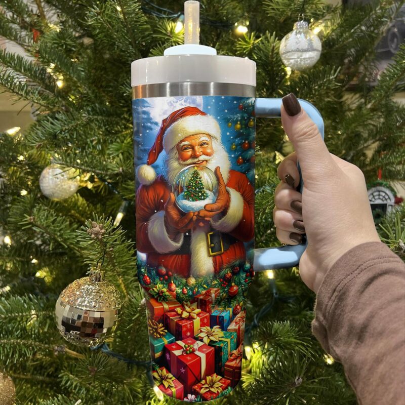 Santa‚Äôs Magical Snow Globe Gift Christmas Custom Stanley Quencher 40oz Stainless Steel Tumbler With Handle - Threewoofs - Image 3