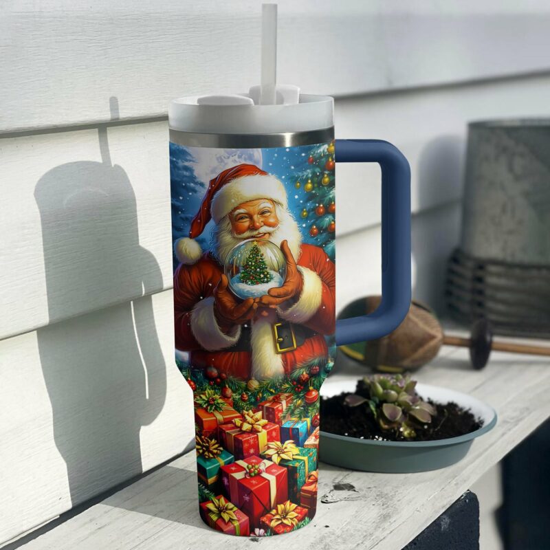 Santa‚Äôs Magical Snow Globe Gift Christmas Custom Stanley Quencher 40oz Stainless Steel Tumbler With Handle - Threewoofs - Image 2