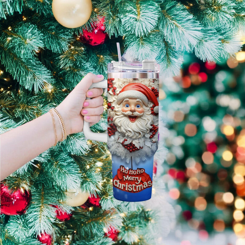 Santa‚Äôs Merry Christmas Custom Stanley Quencher 40oz Stainless Steel Tumbler With Handle - Threewoofs - Image 2