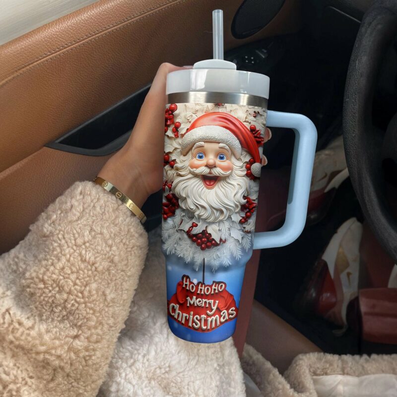 Santa‚Äôs Merry Christmas Custom Stanley Quencher 40oz Stainless Steel Tumbler With Handle - Threewoofs - Image 3