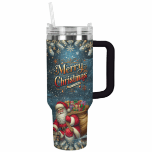 Santa‚Äôs Nighttime Wonder Christmas Custom Stanley Quencher 40oz Stainless Steel Tumbler With Handle - Threewoofs