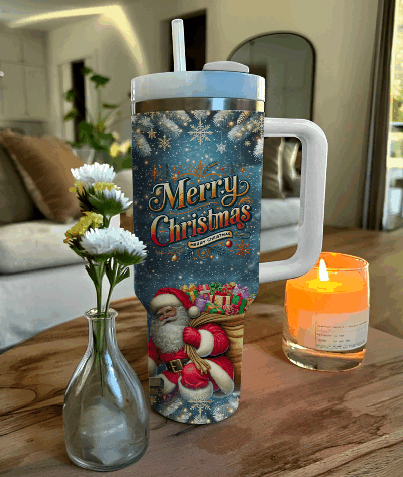 Santa‚Äôs Nighttime Wonder Christmas Custom Stanley Quencher 40oz Stainless Steel Tumbler With Handle - Threewoofs - Image 2