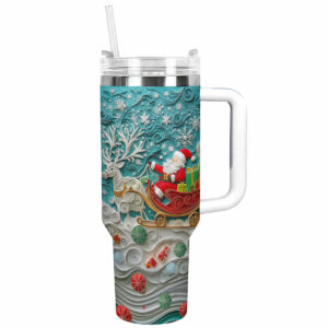 Santa‚Äôs Sleigh Christmas Custom Stanley Quencher 40oz Stainless Steel Tumbler With Handle - Threewoofs