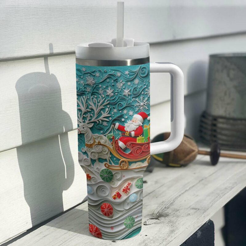 Santa‚Äôs Sleigh Christmas Custom Stanley Quencher 40oz Stainless Steel Tumbler With Handle - Threewoofs - Image 3