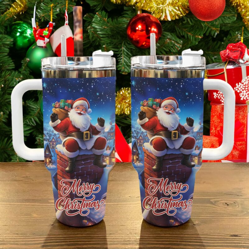 Santa‚Äôs Sleigh Ride Christmas Custom Stanley Quencher 40oz Stainless Steel Tumbler With Handle - Threewoofs - Image 2