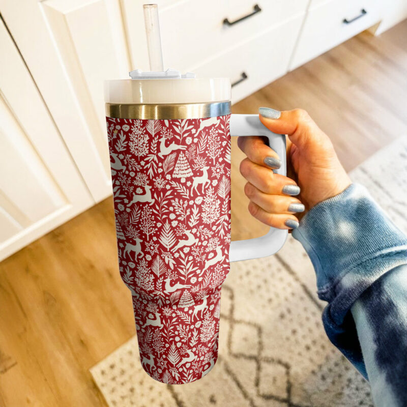 Scandinavian Christmas Custom Stanley Quencher 40oz Stainless Steel Tumbler With Handle - Threewoofs - Image 2