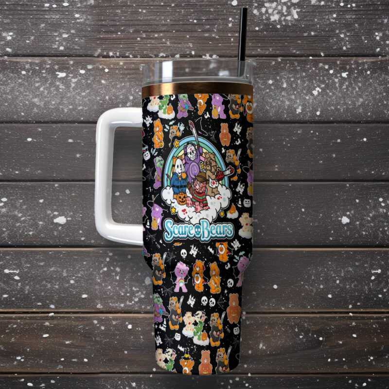 Scare Bears Movies Custom Stanley Quencher 40oz Stainless Steel Tumbler With Handle - Threewoofs - Image 2