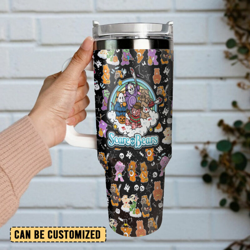 Scare Bears Movies Custom Stanley Quencher 40oz Stainless Steel Tumbler With Handle - Threewoofs - Image 3