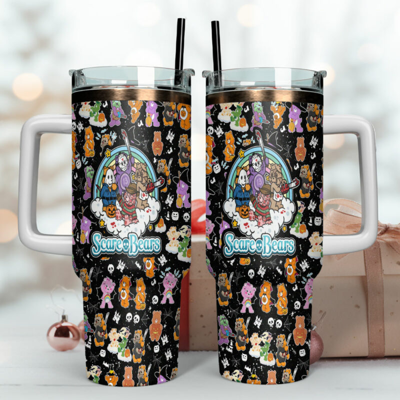 Scare Bears Movies Custom Stanley Quencher 40oz Stainless Steel Tumbler With Handle - Threewoofs - Image 4