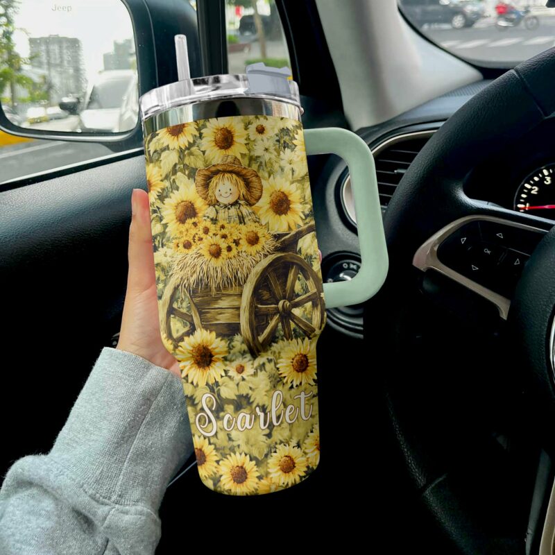 Scarecrow Sunflower Custom Stanley Quencher 40oz Stainless Steel Tumbler With Handle - Threewoofs - Image 3