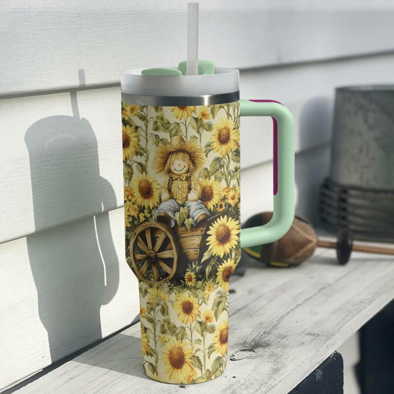 Scarecrow Sunflower Custom Stanley Quencher 40oz Stainless Steel Tumbler With Handle - Threewoofs - Image 2