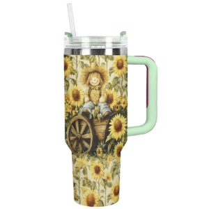 Scarecrow Sunflower Custom Stanley Quencher 40oz Stainless Steel Tumbler With Handle - Threewoofs