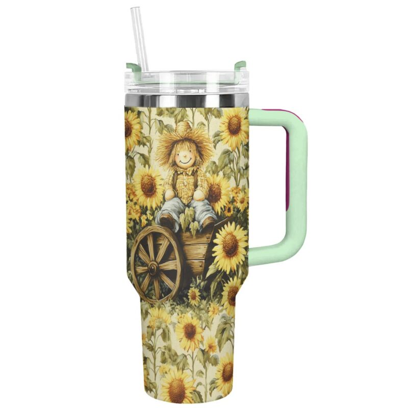 Scarecrow Sunflower Custom Stanley Quencher 40oz Stainless Steel Tumbler With Handle - Threewoofs