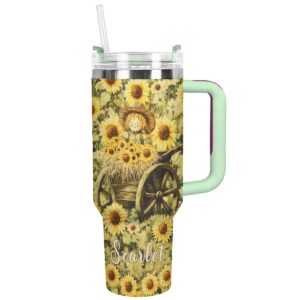 Scarecrow Sunflower Custom Stanley Quencher 40oz Stainless Steel Tumbler With Handle - Threewoofs