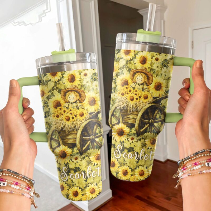 Scarecrow Sunflower Custom Stanley Quencher 40oz Stainless Steel Tumbler With Handle - Threewoofs - Image 4