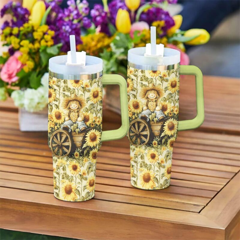 Scarecrow Sunflower Custom Stanley Quencher 40oz Stainless Steel Tumbler With Handle - Threewoofs - Image 4