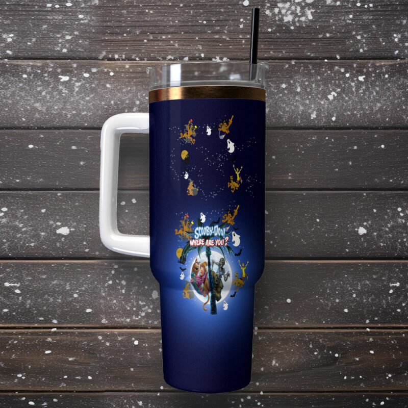 Scooby-Doo Cartoon Custom Stanley Quencher 40oz Stainless Steel Tumbler With Handle - Threewoofs - Image 2