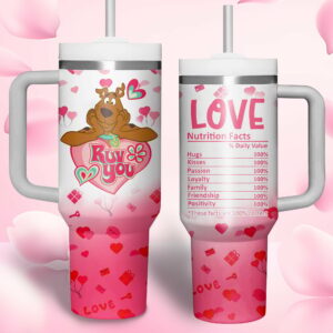 Scooby-Doo Cartoon Valentine Custom Stanley Quencher 40oz Stainless Steel Tumbler With Handle - Threewoofs