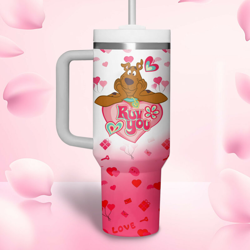 Scooby-Doo Cartoon Valentine Custom Stanley Quencher 40oz Stainless Steel Tumbler With Handle - Threewoofs - Image 2