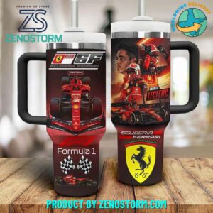 Scuderia Ferrari F1 Charles Leclerc Custom Stanley Quencher 40oz Stainless Steel Tumbler With Handle - Threewoofs