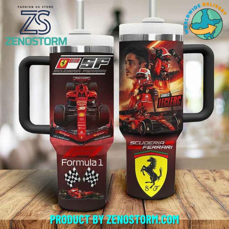 Scuderia Ferrari F1 Charles Leclerc Custom Stanley Quencher 40oz Stainless Steel Tumbler With Handle - Threewoofs