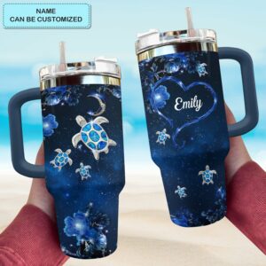 Sea Turtle Gems Custom Stanley Quencher 40oz Stainless Steel Tumbler With Handle - Threewoofs