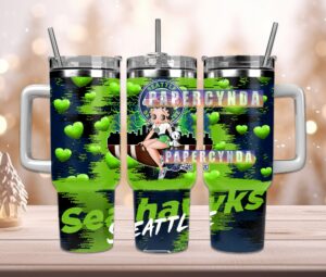 Custom Seattle Inspired Tumbler with Handle & Straw - Unique Heart Design