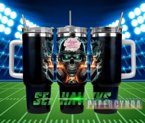 Skull Football Tumbler - Unique Double-Walled Insulated Mug with Lid & Straw