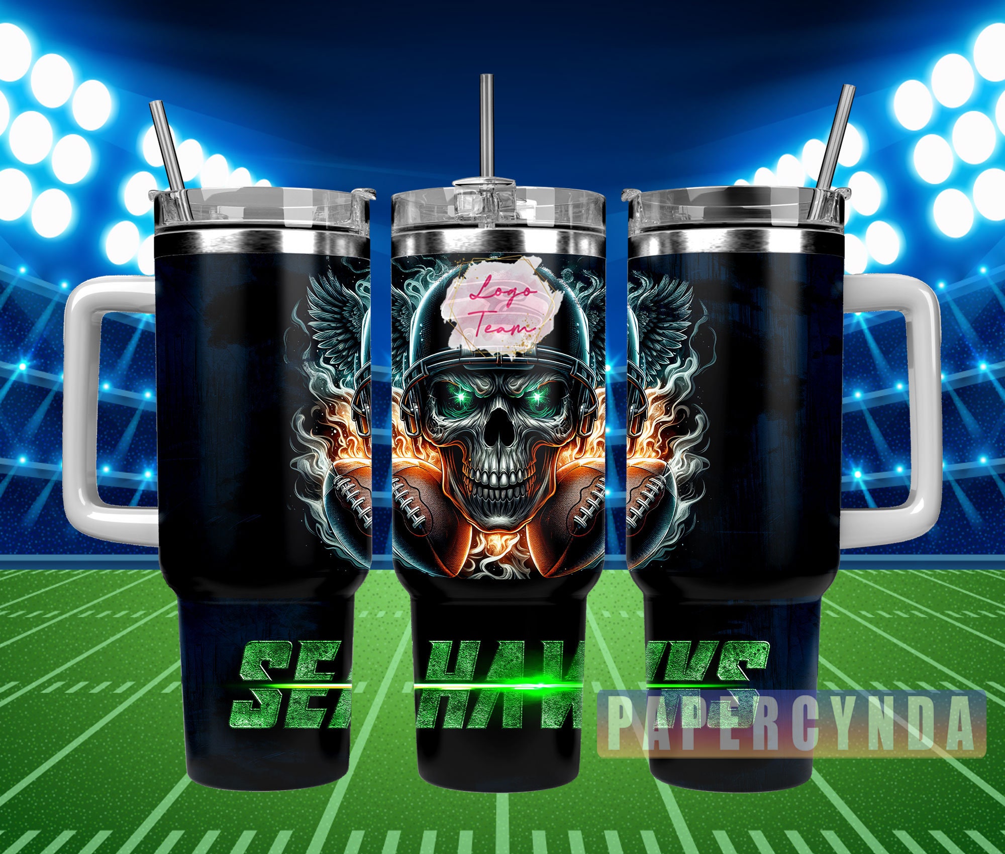 Skull Football Tumbler - Unique Double-Walled Insulated Mug with Lid & Straw