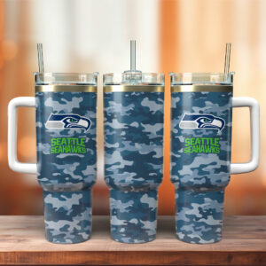 Seattle Seahawks Camo Tumbler with Handle - 40oz Travel Mug for Fans
