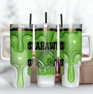 Green Football Fan Tumbler with Handle & Straw - Perfect Gift for Sports Enthusiasts