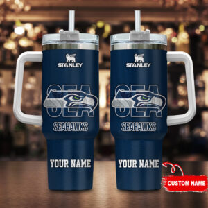 Custom Seahawks Travel Mug with Handle - Personalized Insulated Tumbler