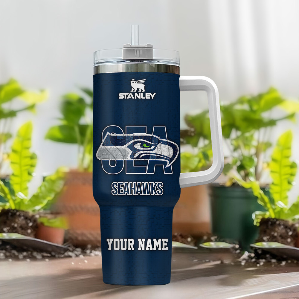 Custom Seahawks Travel Mug with Handle - Personalized Insulated Tumbler - Image 2