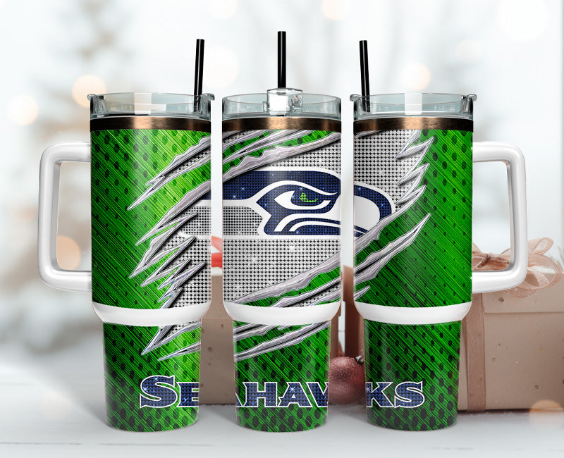 Premium Seahawks Insulated Tumbler with Handle & Straw - Perfect Gift for Fans